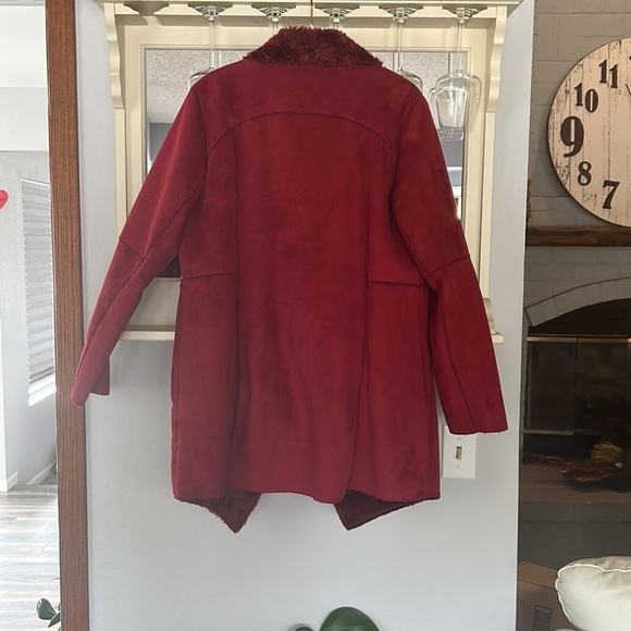 Twiggy Teal Faux Suede Waterfall Coat w/Faux Fur NWOT - Picture 4 of 4